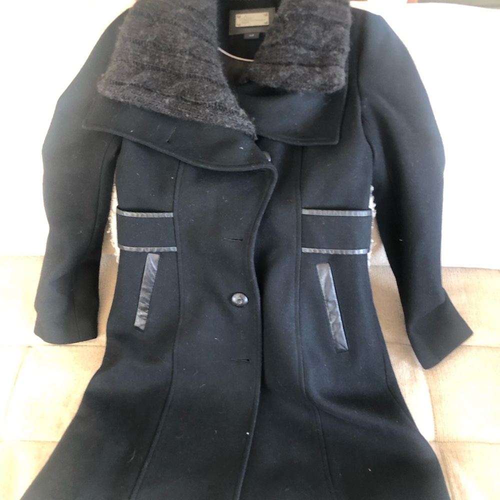Mackage Black Trench Coat with Fur Collar